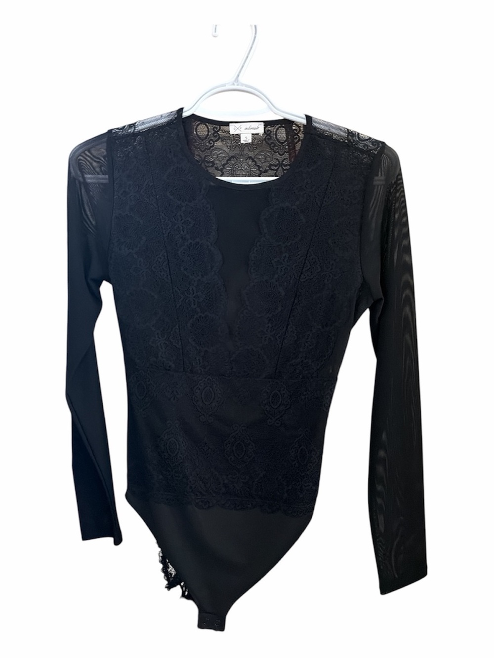 Black Lace Long-Sleeve Bodysuit by Xhilaration